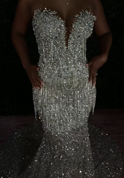 Classy Mermaid Sweetheart Silver Gray Sequins Prom Dresses Party Dress Long Evening Dresses AB2167