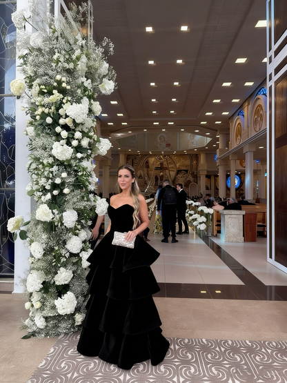 Elegant Ball Gown Sweetheart Satin Layered Long Formal Prom Evening Dresses Dinner Outfits Party Gowns AB2192