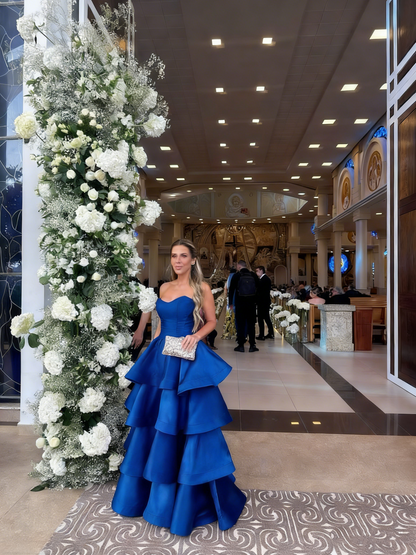 Elegant Ball Gown Sweetheart Satin Layered Long Formal Prom Evening Dresses Dinner Outfits Party Gowns AB2192