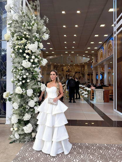 Elegant Ball Gown Sweetheart Satin Layered Long Formal Prom Evening Dresses Dinner Outfits Party Gowns AB2192