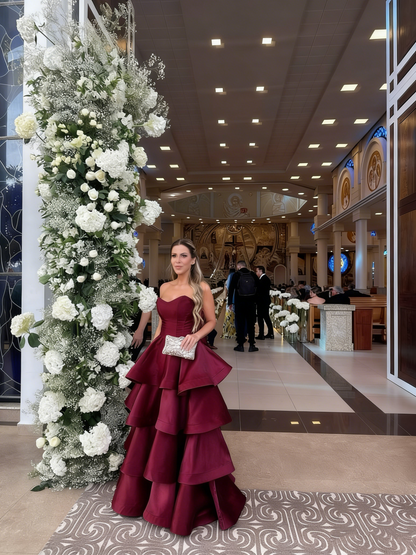 Elegant Ball Gown Sweetheart Satin Layered Long Formal Prom Evening Dresses Dinner Outfits Party Gowns AB2192