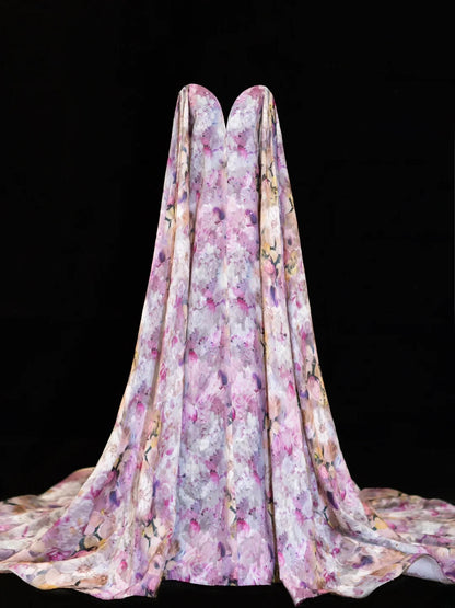 Floral Prom Dress Aesthetic A line Sweetheart With Cape Chiffon Style Impress Long Prom Dresses Party Formal Gowns SA007