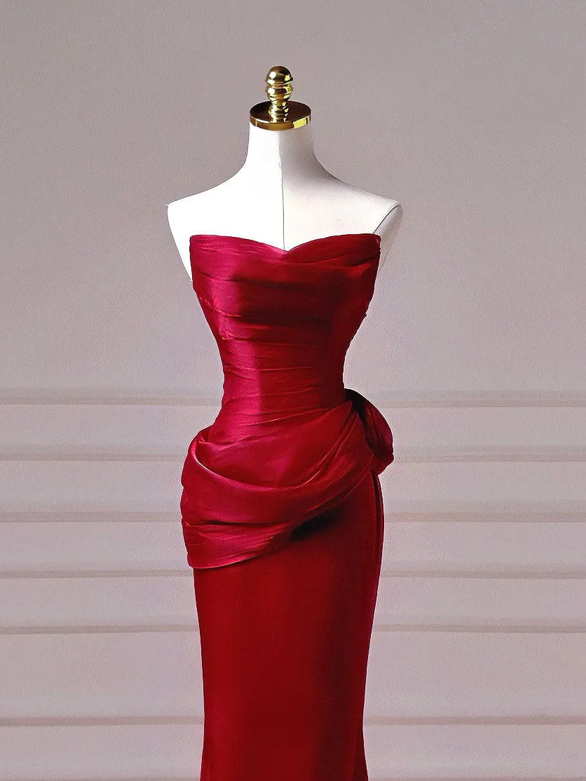Chic Prom Dresses Aesthetic Mermaid Strapless Burgundy With Scarf Pleated Inspiration Impress Long Party Formal Gown For Teenagers High Schools AQ009
