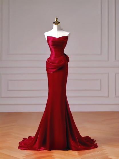 Chic Prom Dresses Aesthetic Mermaid Strapless Burgundy With Scarf Pleated Inspiration Impress Long Party Formal Gown For Teenagers High Schools AQ009