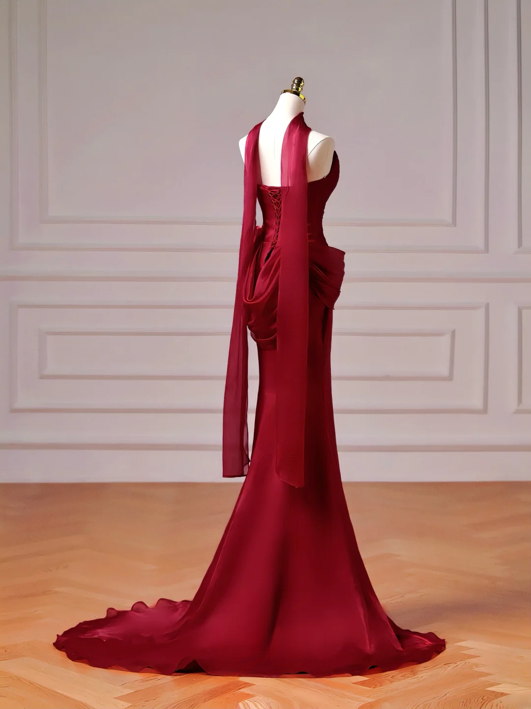 Chic Prom Dresses Aesthetic Mermaid Strapless Burgundy With Scarf Pleated Inspiration Impress Long Party Formal Gown For Teenagers High Schools AQ009