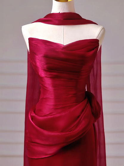 Chic Prom Dresses Aesthetic Mermaid Strapless Burgundy With Scarf Pleated Inspiration Impress Long Party Formal Gown For Teenagers High Schools AQ009