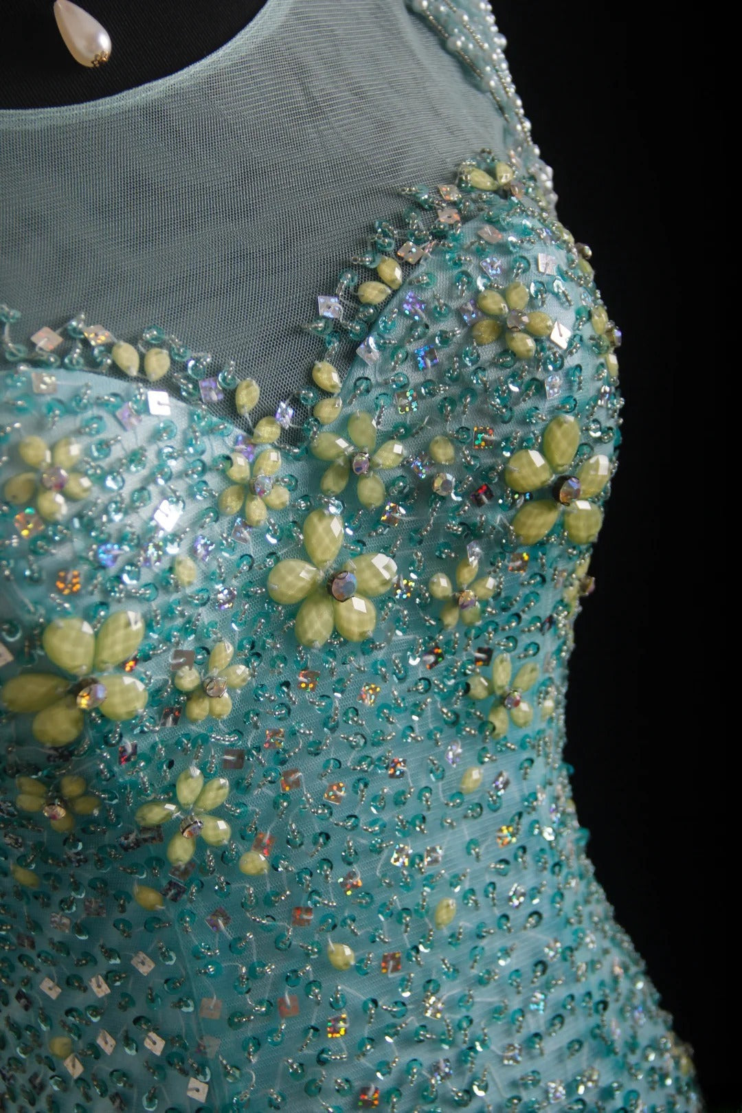 Vintage Prom Dresses 90s Formal Mermaid Scoop Neck Blue Tulle Long Party Gowns Prom Dresses AS010