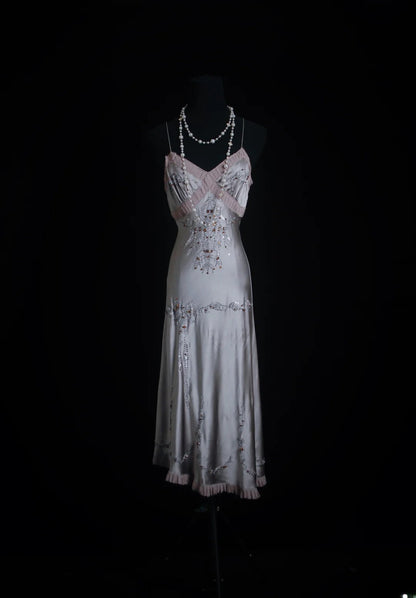 Vintage Prom Dresses 90s Formal Mermaid Spaghetti Strap Silver Gray Mid Length Party Gowns Prom Dresses AS015