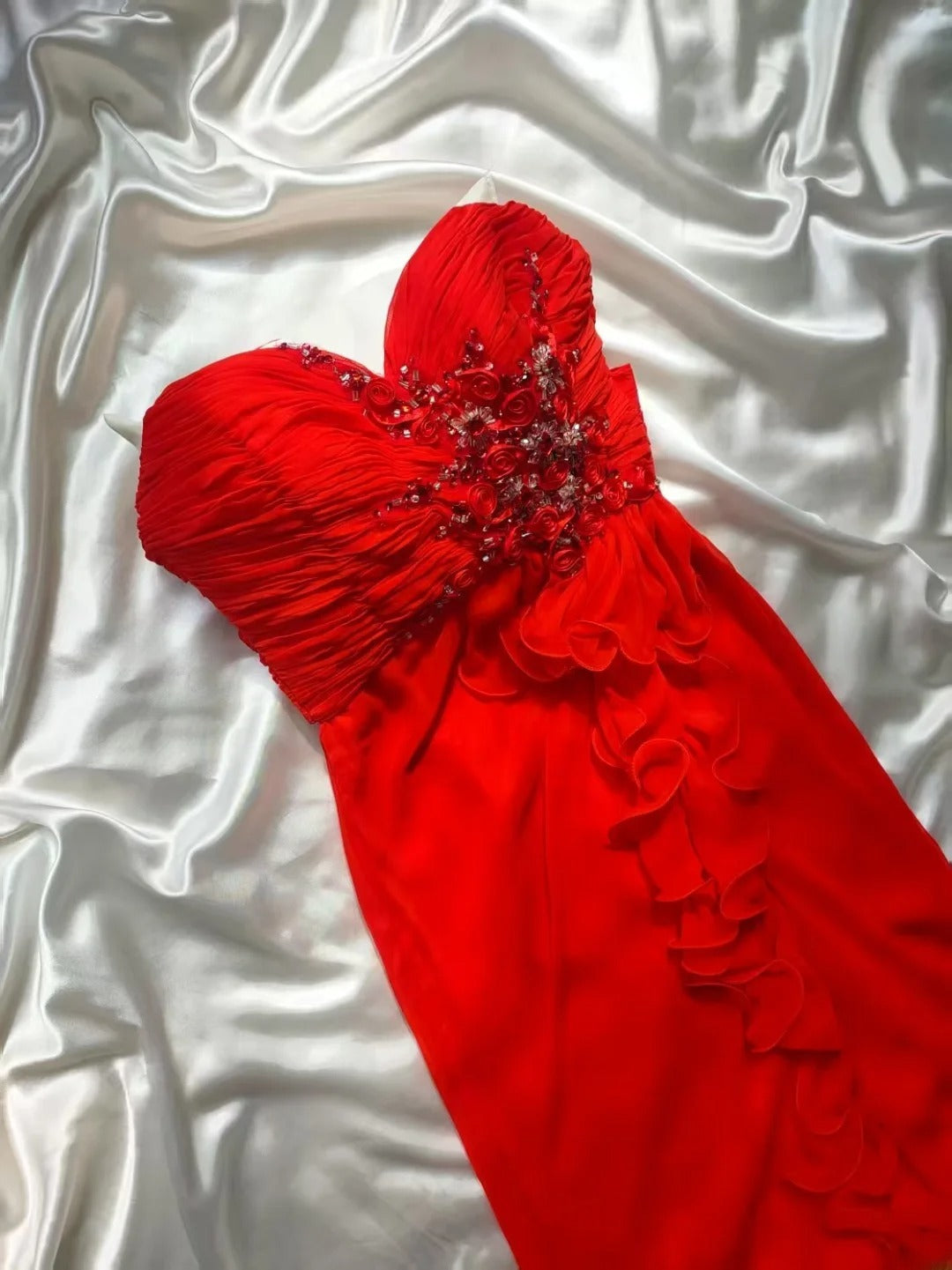 Classic A Line Sweetheart Red Chiffon Sleeveless Long Prom Dresses High School Senior Graduation Dance Evening Outfits AS020