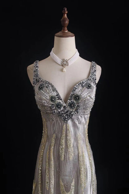 Vintage Prom Dresses 90s Formal A line Sweetheart Straps With Beadings Long Party Gowns Prom Dresses AS022