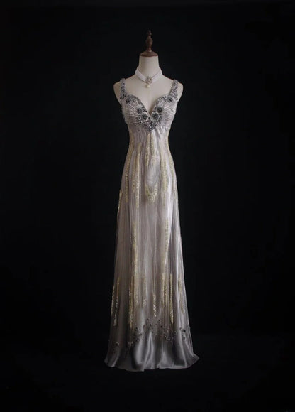 Vintage Prom Dresses 90s Formal A line Sweetheart Straps With Beadings Long Party Gowns Prom Dresses AS022