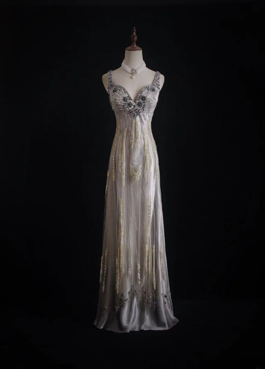 Vintage Prom Dresses 90s Formal A line Sweetheart Straps With Beadings Long Party Gowns Prom Dresses AS022