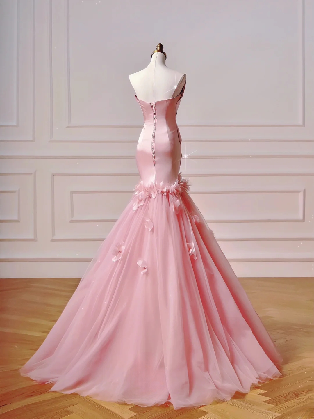 Chic Prom Dresses Aesthetic Mermaid Strapless Pink With Pleated Flowers Inspo Impress Long Party Formal Gown For Teenagers High Schools AQ031
