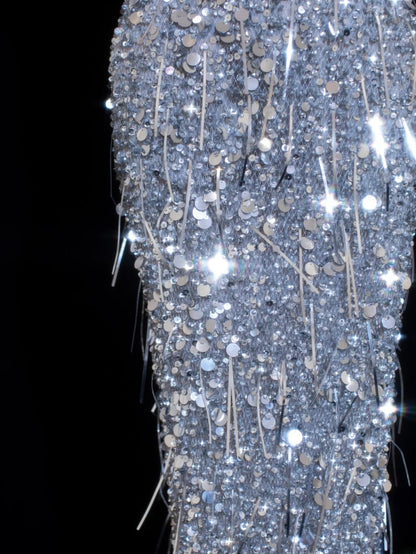 Affordable Sequin 1950s Formal Mermaid V Neck Halter Blue With Beads Style Impress Long Prom Dresses Party Formal Gowns SA031