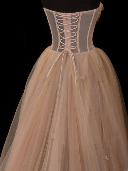 Modest Prom Dress Aesthetic Ball Gowns Sweetheart Tulle Pink Style Impress Long Prom Dresses Party Formal Gown SA039