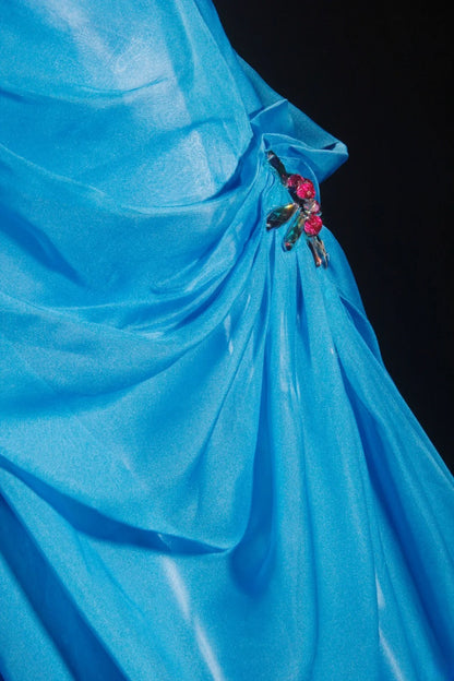 Vintage Prom Dresses 90s Formal A Line V Neck Blue Chiffon With Beadings Long Party Gowns Prom Dresses AS040