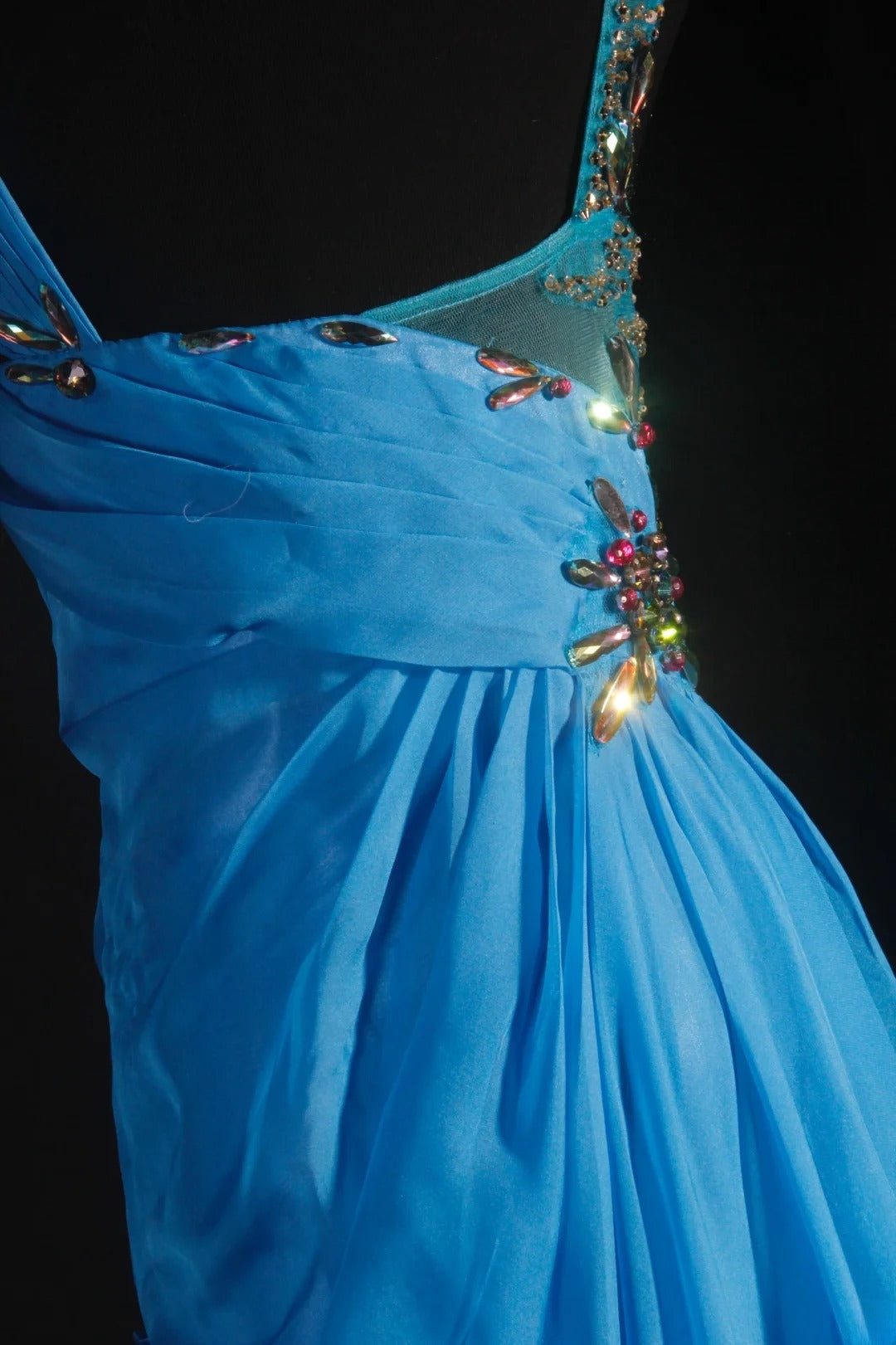 Vintage Prom Dresses 90s Formal A Line V Neck Blue Chiffon With Beadings Long Party Gowns Prom Dresses AS040