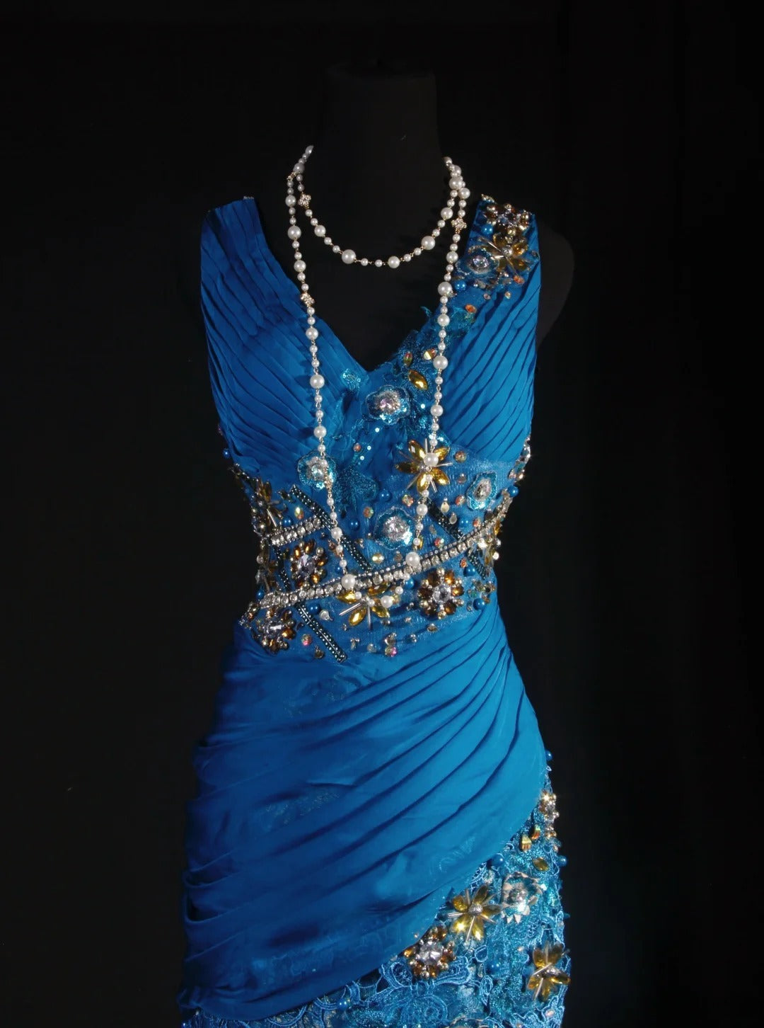 Vintage Prom Dresses 90s Formal Mermaid V Neck Royal Blue Chiffon With Beadings Lace Long Party Gowns Prom Dresses AS042