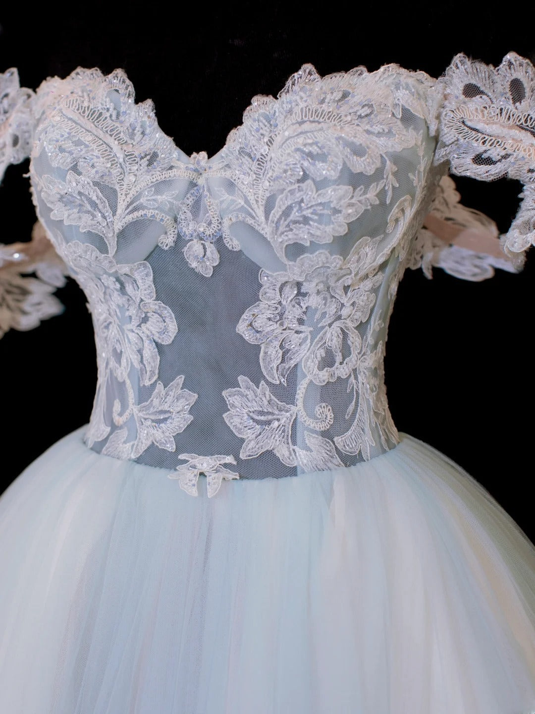 Modest Prom Dress Aesthetic Ball Gowns Off The Shoulder Tulle Blue Style Impress Long Prom Dresses Party Formal Gown SA045