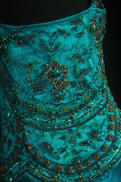 Vintage Prom Dresses 90s Formal Mermaid V Neck Silk Satin With Beadings Long Party Gowns Prom Dresses AS045