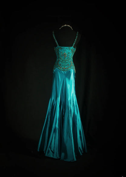 Vintage Prom Dresses 90s Formal Mermaid V Neck Silk Satin With Beadings Long Party Gowns Prom Dresses AS045