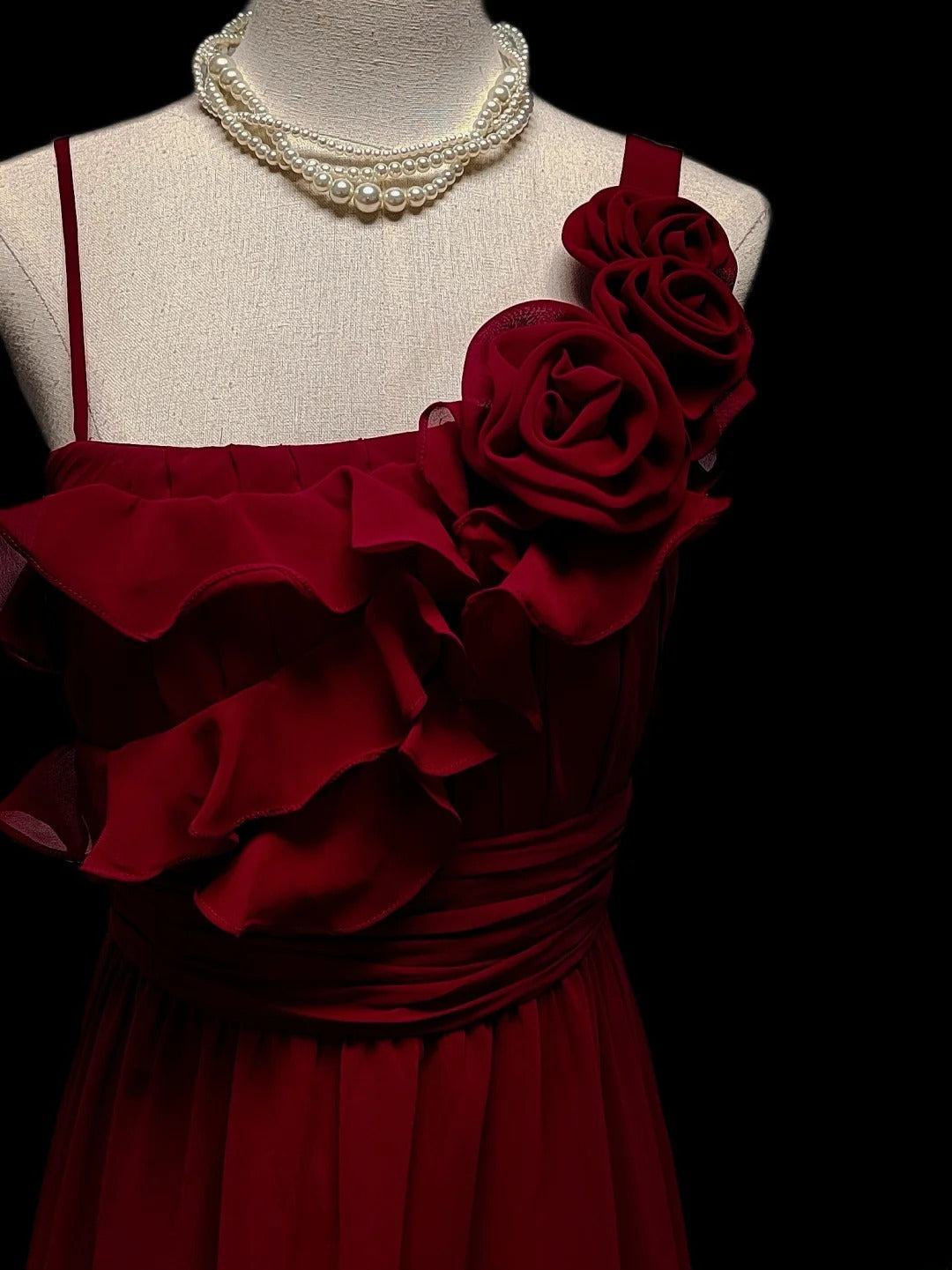 Classic A Line Spaghetti Strap Burgundy Chiffon Sleeveless Long Prom Dresses High School Senior Graduation Dance Evening Outfits AS053