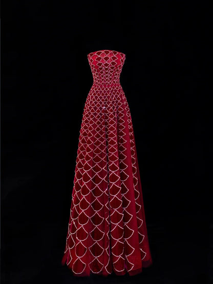 Modest Prom Dress Aesthetic Ball Gowns Strapless Burgundy Velvet Style Impress With Beadings Long Party Formal Gown SA058
