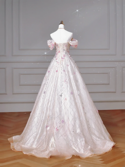 Beautiful Ball Gown Strapless White Sequins Long Formal Fancy With Beaded Prom Evening Dress Dinner Outfits Party Gowns For Teens AQ059