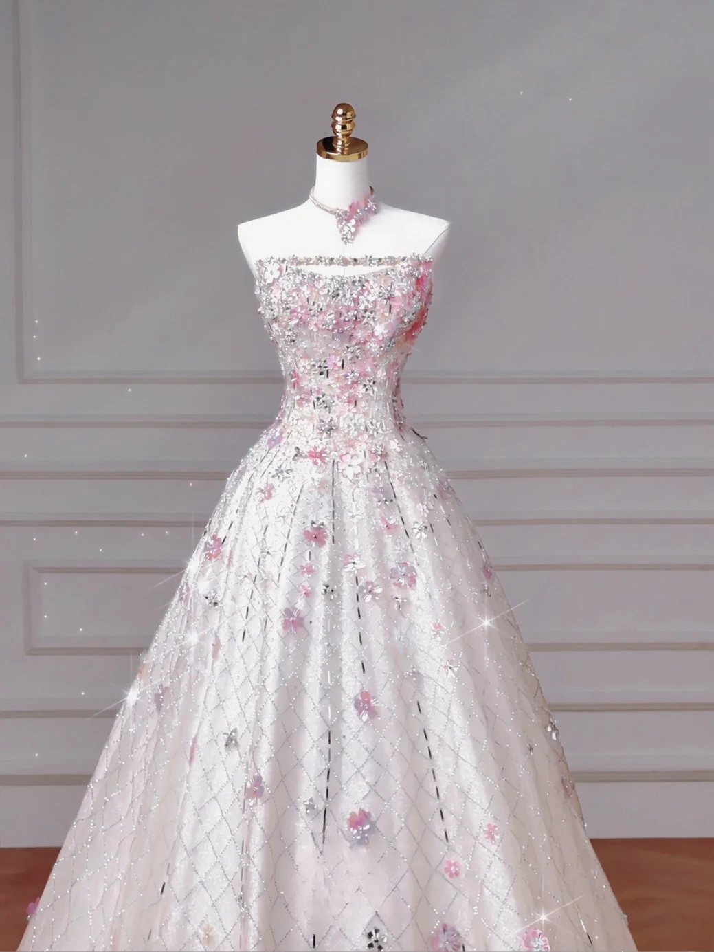 Beautiful Ball Gown Strapless White Sequins Long Formal Fancy With Beaded Prom Evening Dress Dinner Outfits Party Gowns For Teens AQ059