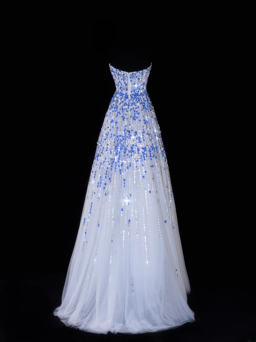 Classy A Line 1950s Formal Sweetheart Blue White Sequins With Beads Style Impress Long Prom Dresses Party Gowns SA067