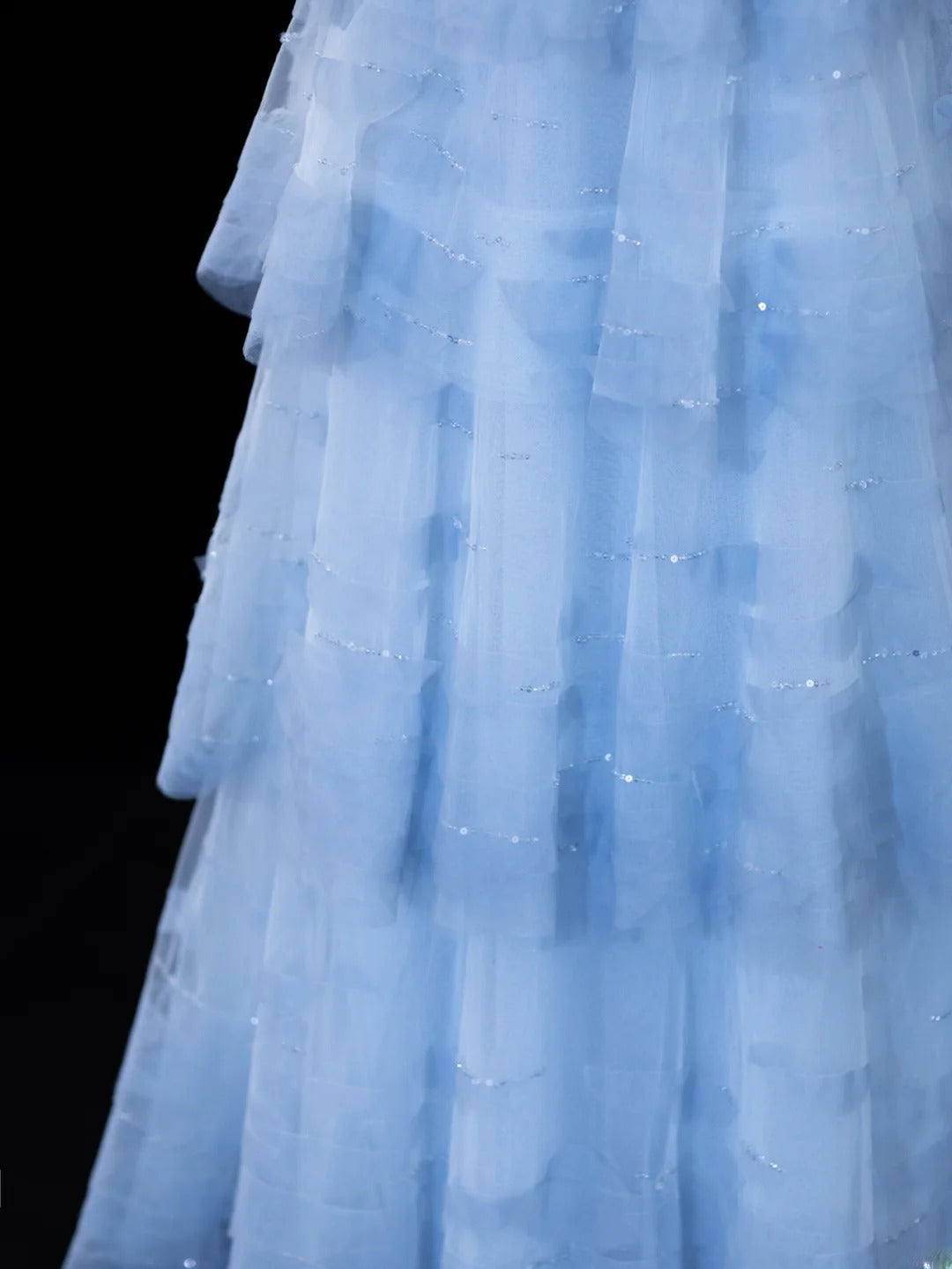 Simple Formal A Line Spaghetti Strap Blue Tulle Style Impress Long Prom Dresses Party Gowns SA070