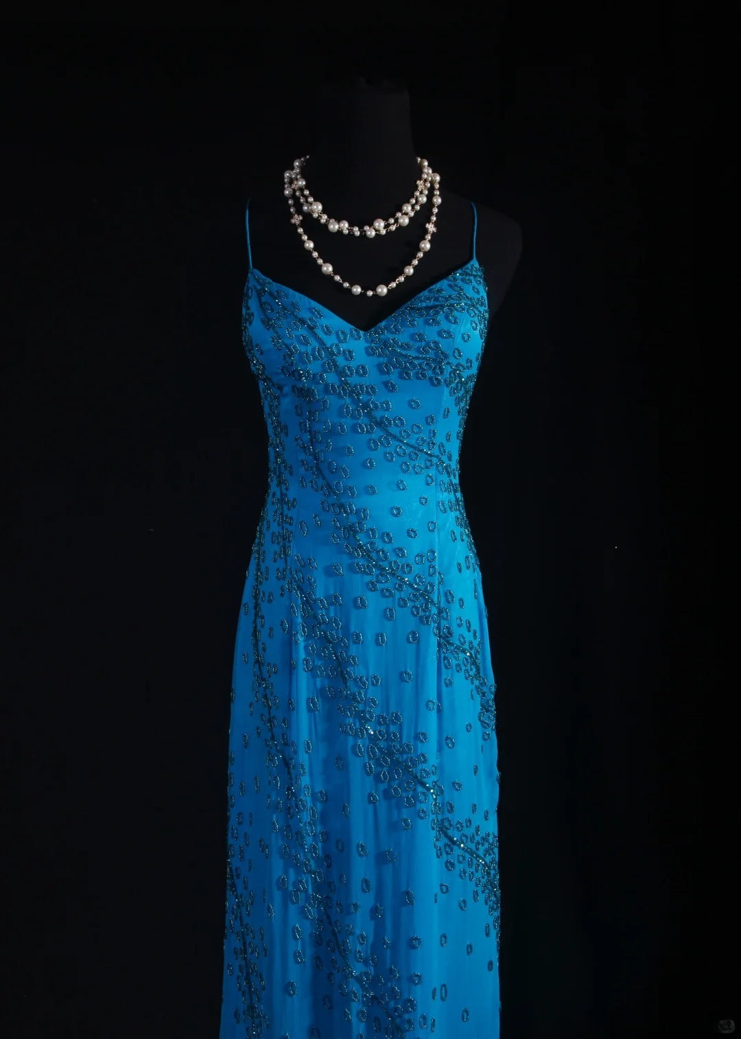 Vintage 1950s Formal Mermaid Spaghetti Strap Royal Blue Chiffon With Beads Sleeveless Long Prom Dresses Party Formal Gowns AS083