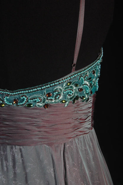 Vintage 1950s Formal A Line Spaghetti Strap Green Lace Chiffon With Beads Sleeveless Long Prom Dresses Party Formal Gowns AS084