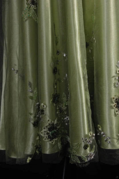 Vintage A line Spaghetti Strap Sage Green Tulle Tea Length Party Dress With Beads 1950s Retro Classy Birthday Dinner Prom Dresses AS093