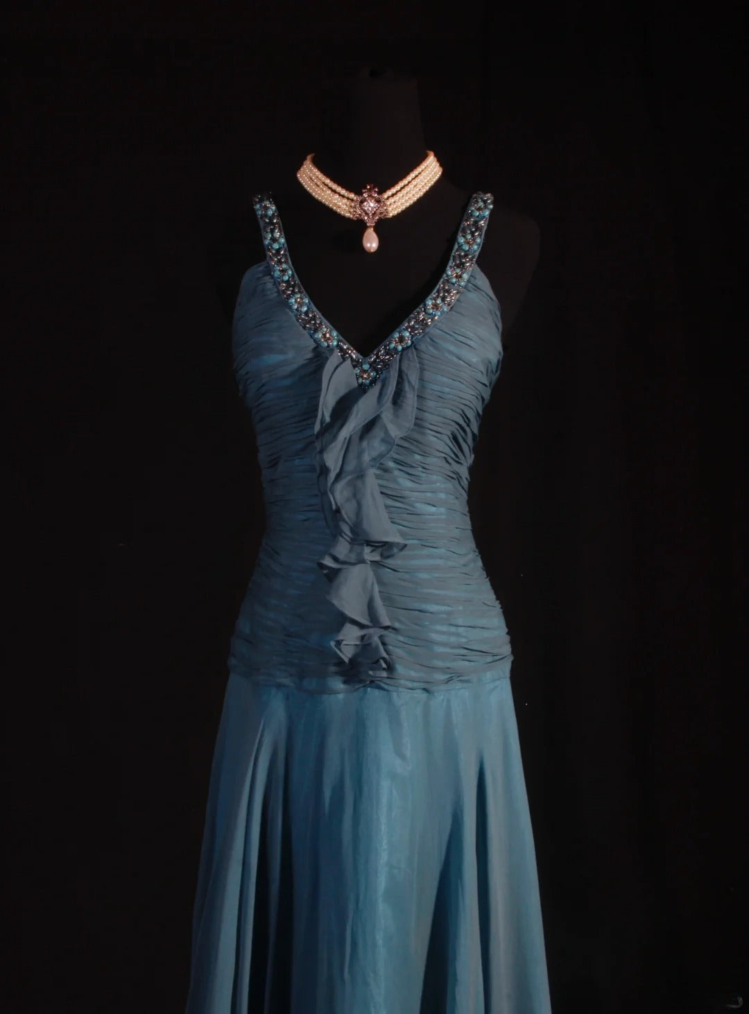Chic Mermaid V Neck Chiffon With Beads Long Party Formal Women Prom Dresses AS102