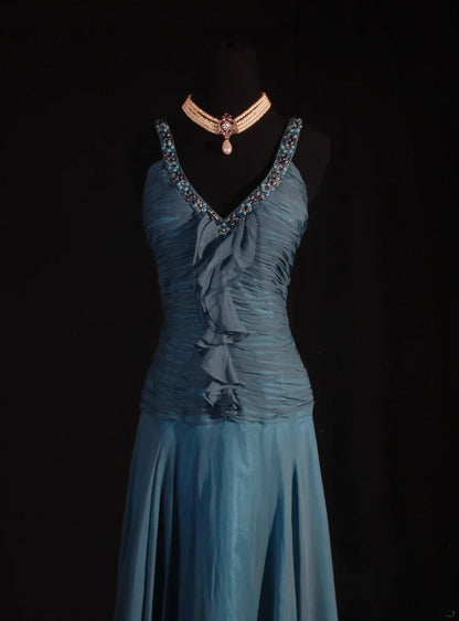 Chic Mermaid V Neck Chiffon With Beads Long Party Formal Women Prom Dresses AS102