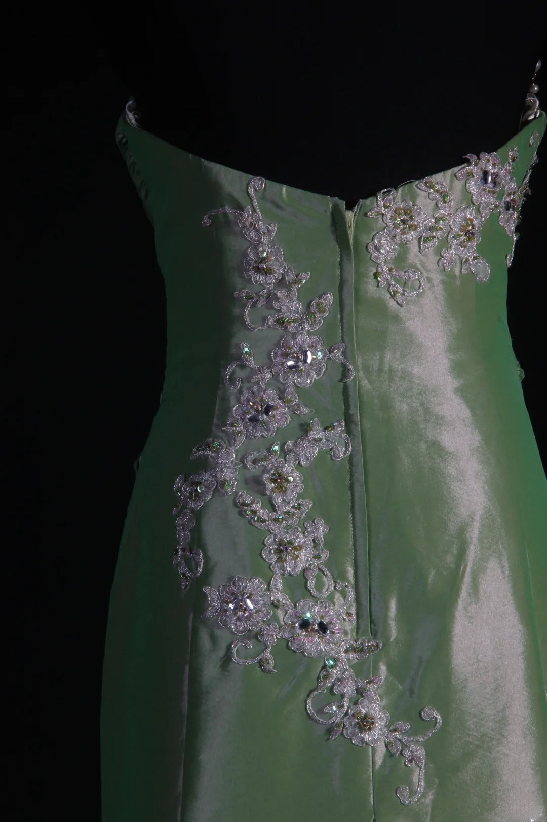 Vintage 50s 1950s Formal Mermaid Strapless Green Taffeta Pleated With Lace Appliques Sleeveless Long Prom Dresses Party Formal Gowns AS127
