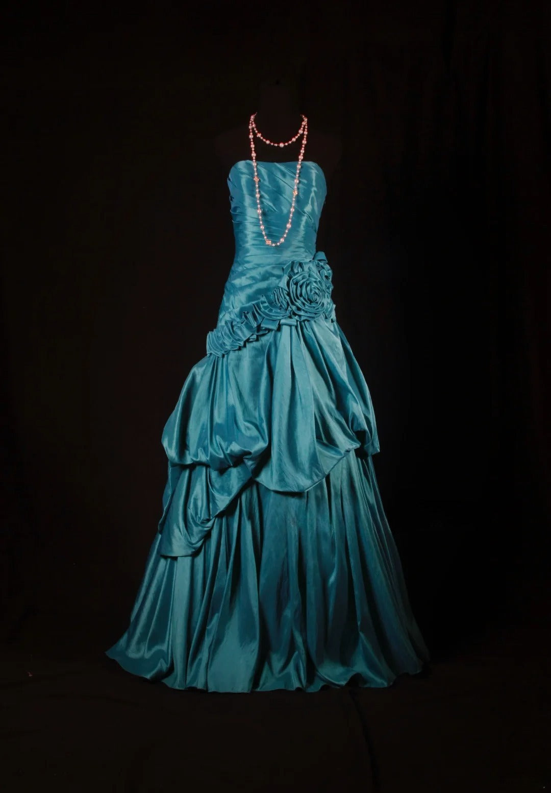 Vintage Ball Gowns Women's Cocktail Party Gowns Strapless With Ruched Flowers Blue Long Graduation Dinner Outfits Prom Dresses AS134