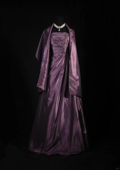 Retro Ball Gowns Women Cocktail Party Gown Strapless With Beads Cape Outfits 90s Purple Long Graduation Dinner Outfits Prom Dresses AS143