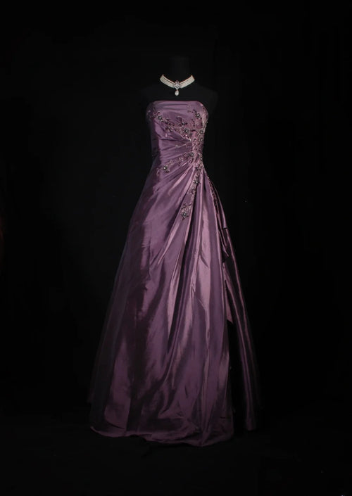 Retro Ball Gowns Women Cocktail Party Gown Strapless With Beads Cape Outfits 90s Purple Long Graduation Dinner Outfits Prom Dresses AS143