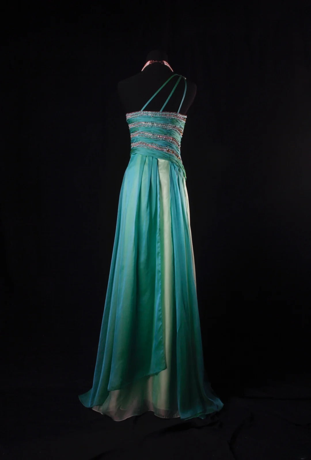 Retro 70s 1960s Formal A Line Multi Colors Green Blue With Gem Beads One Shoulder Sleeveless Long Prom Dresses Party Formal Gowns AS147