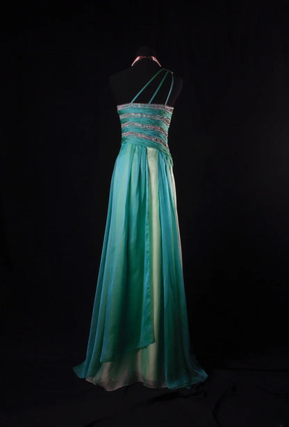 Retro 70s 1960s Formal A Line Multi Colors Green Blue With Gem Beads One Shoulder Sleeveless Long Prom Dresses Party Formal Gowns AS147