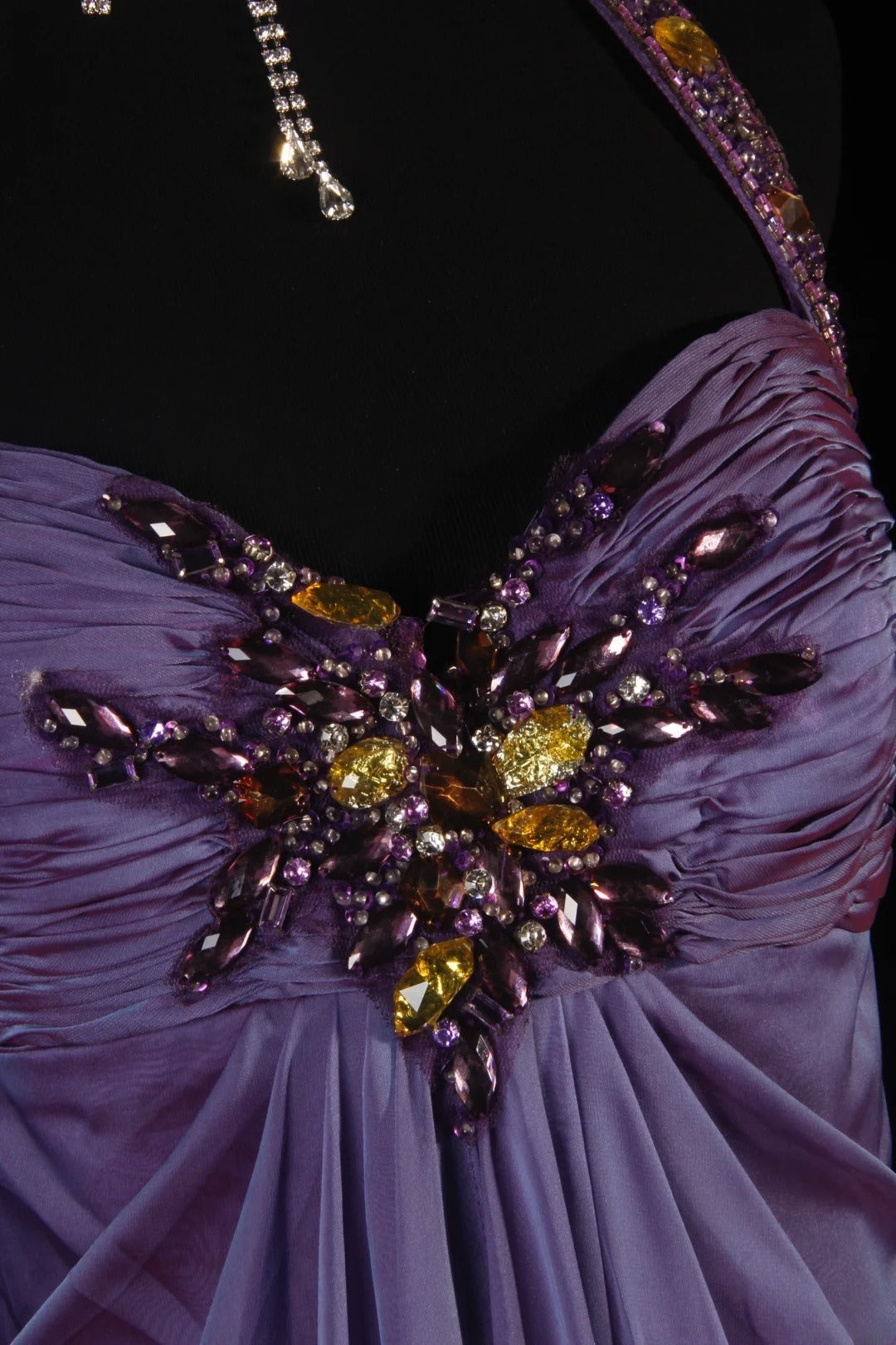 Retro 70s 1960s Formal A Line Halter Purple With Gem Beads Cape Sleeveless Long Prom Dresses Party Formal Gowns AS152
