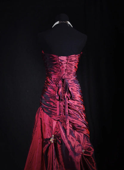 Vintage 50s 1950s Formal Mermaid Sweetheart Burgundy Wine Red Pleated With Beaded Style Impress Long Prom Dresses Party Formal Gowns AS153