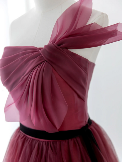 Elegant Ball Gown Strapless Burgundy Tulle Long Formal Prom Dresses Dance Night Outfits Evening 18th Birthday Outfit AS177