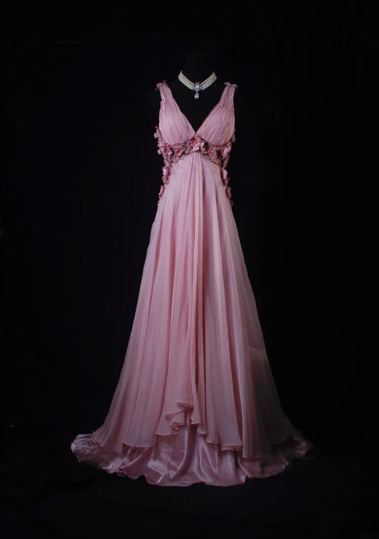 Vintage Prom Dresses Inspiration A line V Neck Chiffon Floral Pink Semi Formal 90s Prom Dresses For Teens High Schools AS179