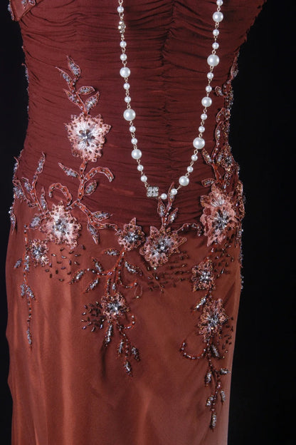 Chic Mermaid Spaghetti Straps Burguny Chiffon With Beads Appliques Long Formal Fancy Prom Dresses Night Outfits Party Gowns For Teens AB2187