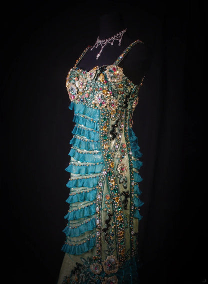 Vintage 60s Mermaid Spaghetti Straps Blue Tulle With Beads Long Formal Fancy Prom Dresses Night Outfits Party Gowns AS192