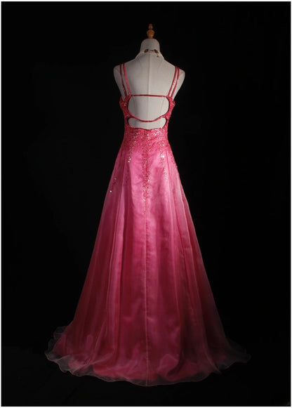 Vintage A line Spaghetti Straps Pink Backless Long Formal Old 1950s Prom Dresses Night Outfits Party Gowns AS231