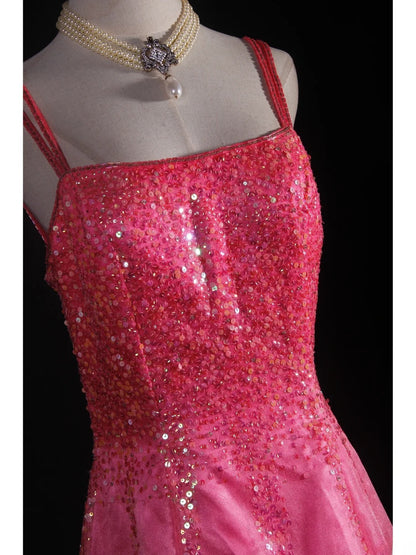Vintage A line Spaghetti Straps Pink Backless Long Formal Old 1950s Prom Dresses Night Outfits Party Gowns AS231